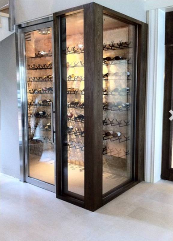 Contemporary Custom Wine Cellar in Texas with Glass Door
