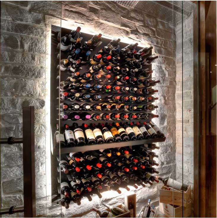 Glass Wine Display Dallas-Fort Worth with Wine Cellar Cooling Backlit Lighting and Brick